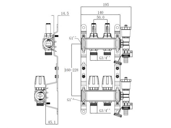 Коллекторная группа AVE136, 2 вых. AV Engineering(PRO серия Для теплого пола и водоснабжения)
