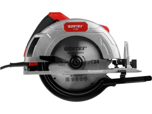 Циркулярная пила WORTEX CS 1865 в кор. 1400 Вт, 185 мм, пропил до 65 мм, алюм. подошва(1400 Вт, 185х20 мм 24Т, пропил до 65 мм, алюминиевая подошва)