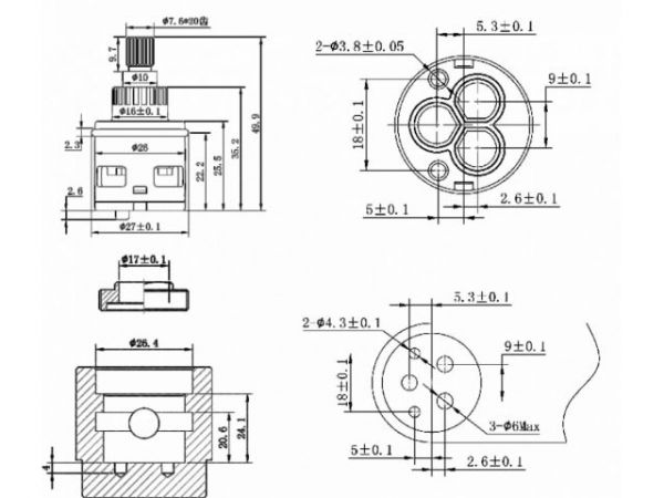 Картридж-дивертор D26 для смесителя, тип F, AV Engineering(3 выхода)