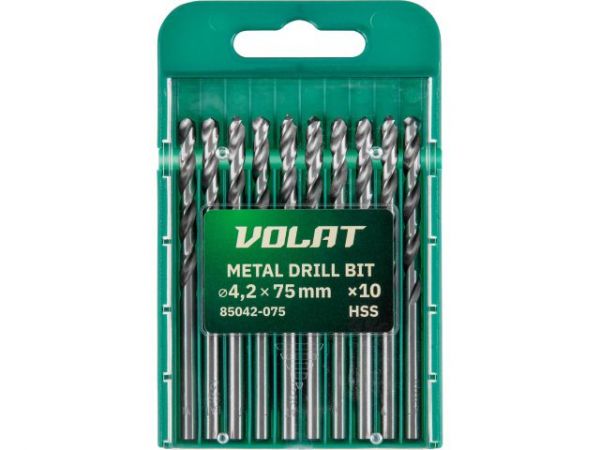 Сверло по металлу ц/х 4.2х43х75 мм HSS, комплект из 10-ти шт ВОЛАТ
