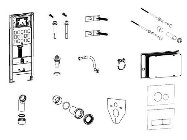 Инсталляционный сет 3 в 1 с кнопкой 313, AV Engineering(Кнопка - черная прямоугольная)