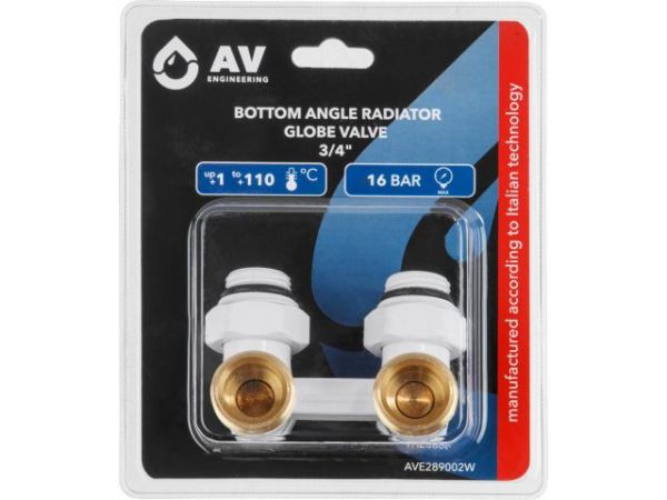 Клапан угловой вентильный 3/4' нар. для радиатора (мультифлекс), Белый, AV Engineering (инд. упак.)(Return and feed)